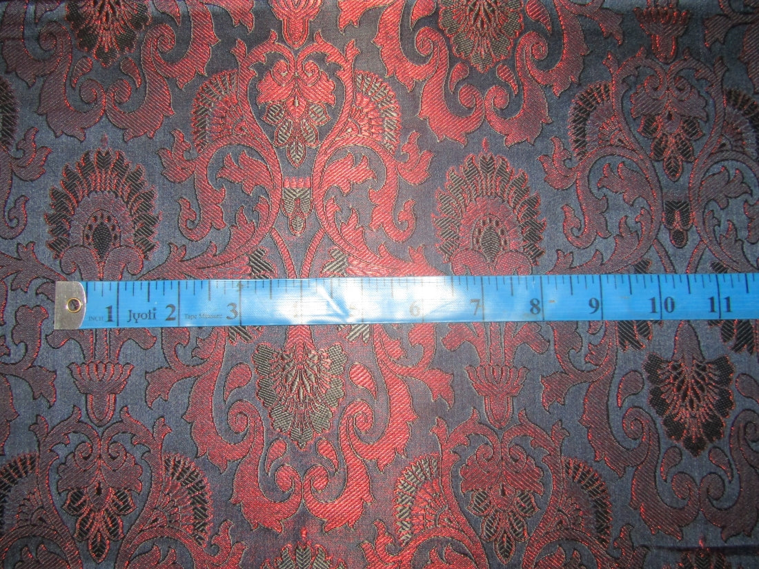 SILK BROCADE FABRIC Navy,Green & Metallic Red COLOUR 44" wide BRO253[2]