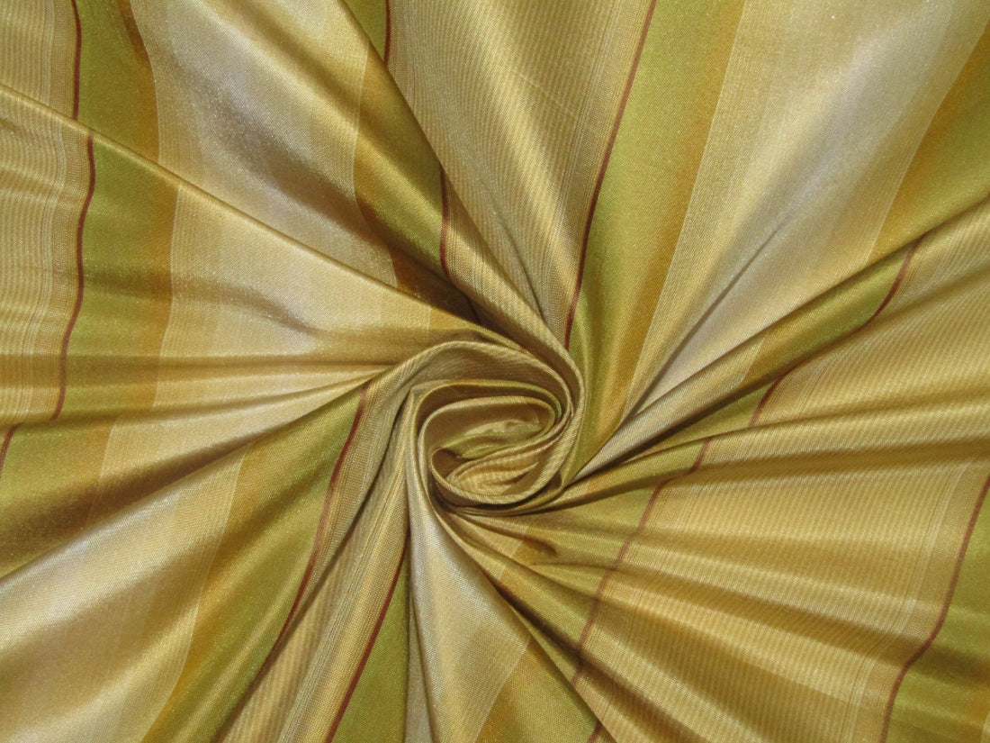 Silk Taffeta Fabric Shades of Gold,Green&amp; Wine Color stripes 54&quot; wide TAFS#21[1]