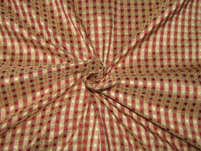 SILK TAFFETA FABRIC Pink &amp; Cream color plaids with jacquard 54" wide TAFCJ6