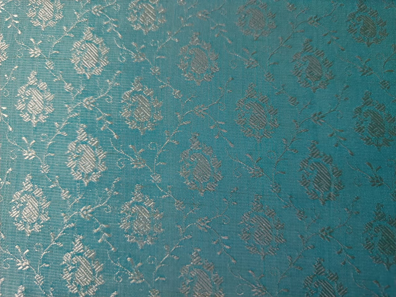 Silk Brocade fabric Pastel Blue & Light Silvery Ivory color 44" wide BRO203[5]