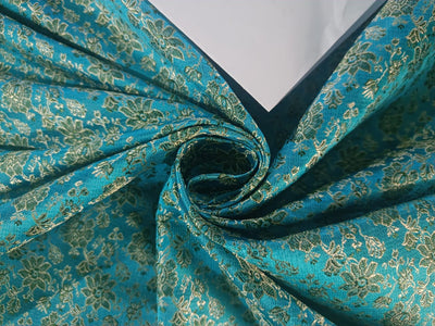 SILK BROCADE FABRIC Sea Blue,Green & Gold colour 44" wide BRO198[1]