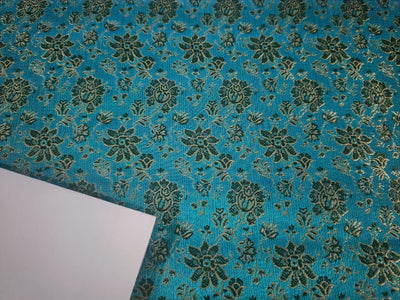 SILK BROCADE FABRIC Sea Blue,Green & Gold colour 44" wide BRO198[1]