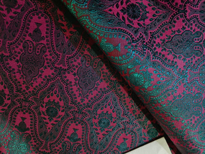 SILK BROCADE FABRIC Pink & Teal colour 44" wide BRO194[5]