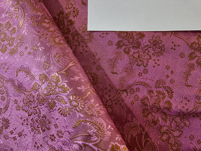 SILK BROCADE FABRIC Pink & Golden Brown colour 44" wide BRO192[6]