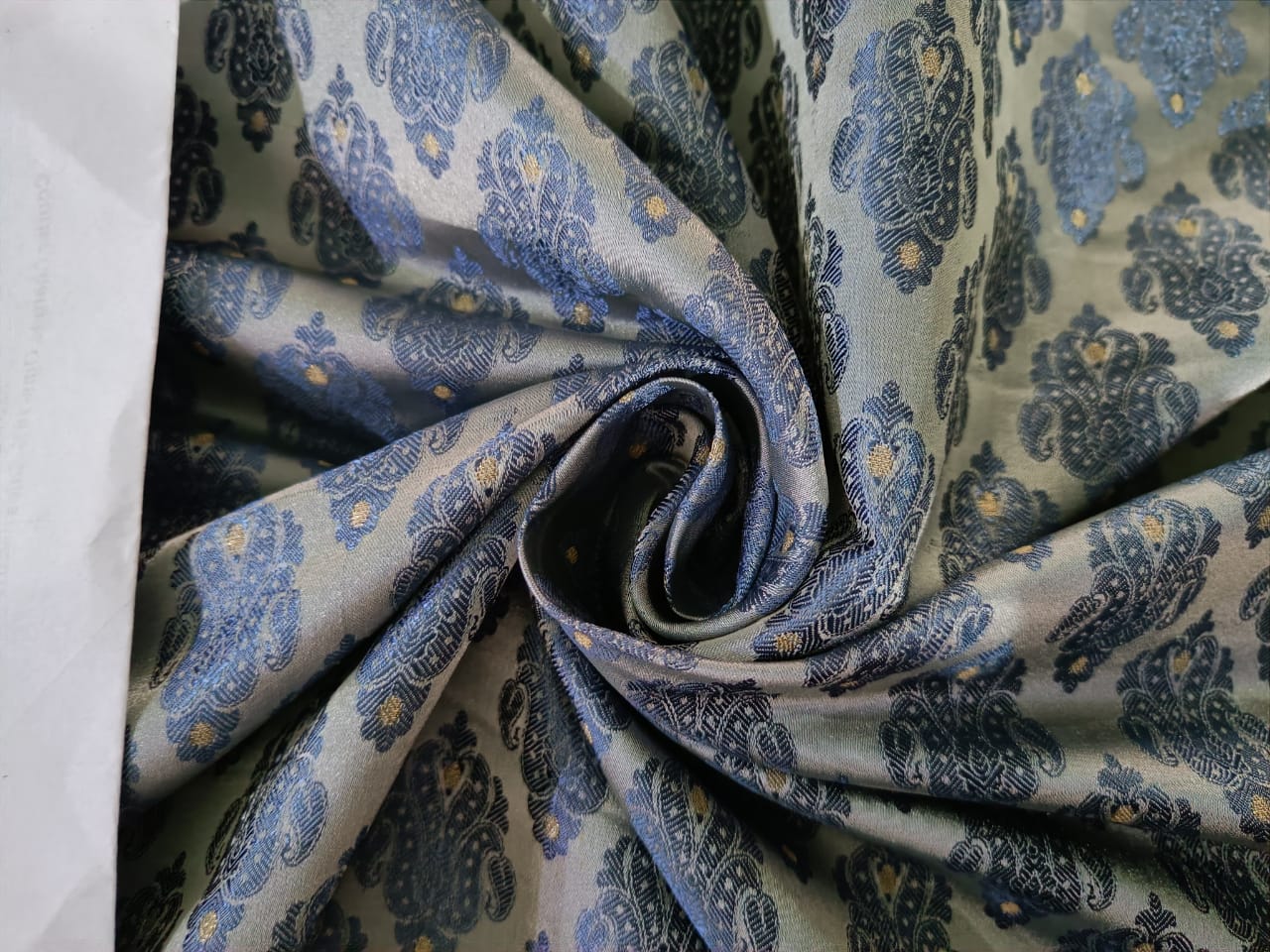 SILK BROCADE FABRIC Shades of Blue & Metallic Gold colour 44" wide BRO190[5]