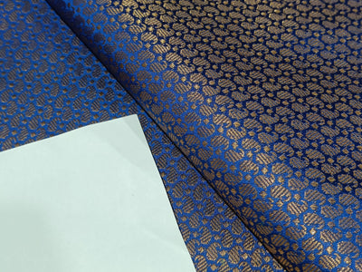 Spun Silk Brocade fabric Blue &amp; Metallic Gold Color 44" wide BRO183[5]