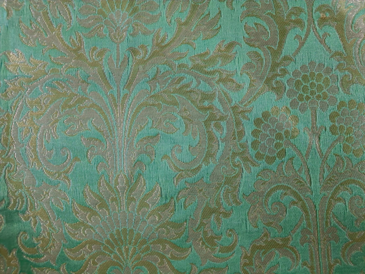 SILK Brocade Fabric Mint & Metallic Gold color 44" wide BRO274[2]