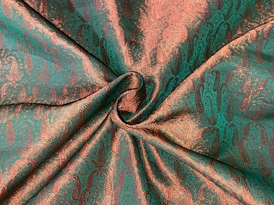 Spun Silk Brocade fabric Red & Green color 44" wide BRO376[3]