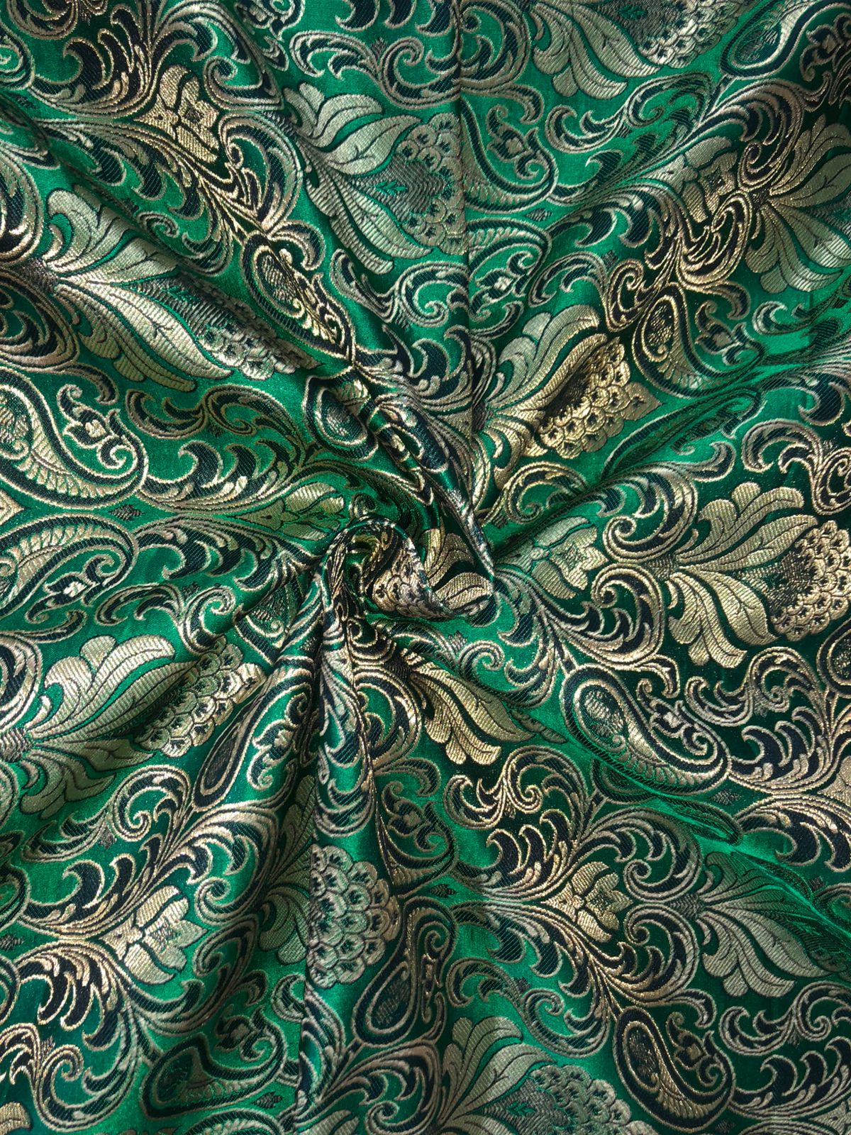 SILK BROCADE FABRIC GREEN WITH METALLIC GOLD 42" WIDE BRO402[4]