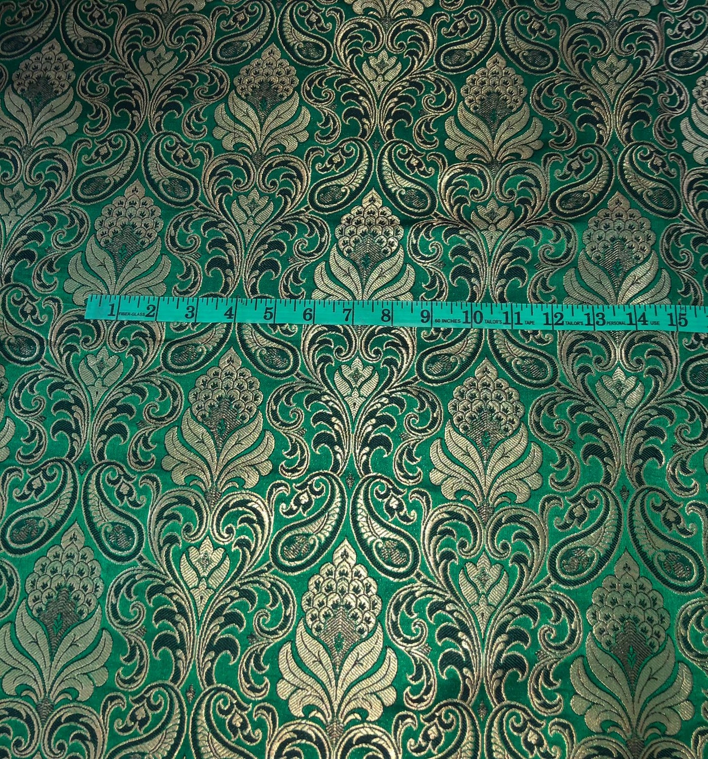 SILK BROCADE FABRIC GREEN WITH METALLIC GOLD 42" WIDE BRO402[4]