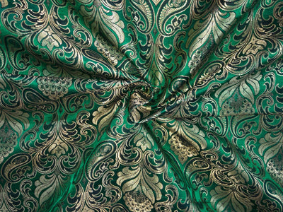 SILK BROCADE FABRIC GREEN WITH METALLIC GOLD 42" WIDE BRO402[4]