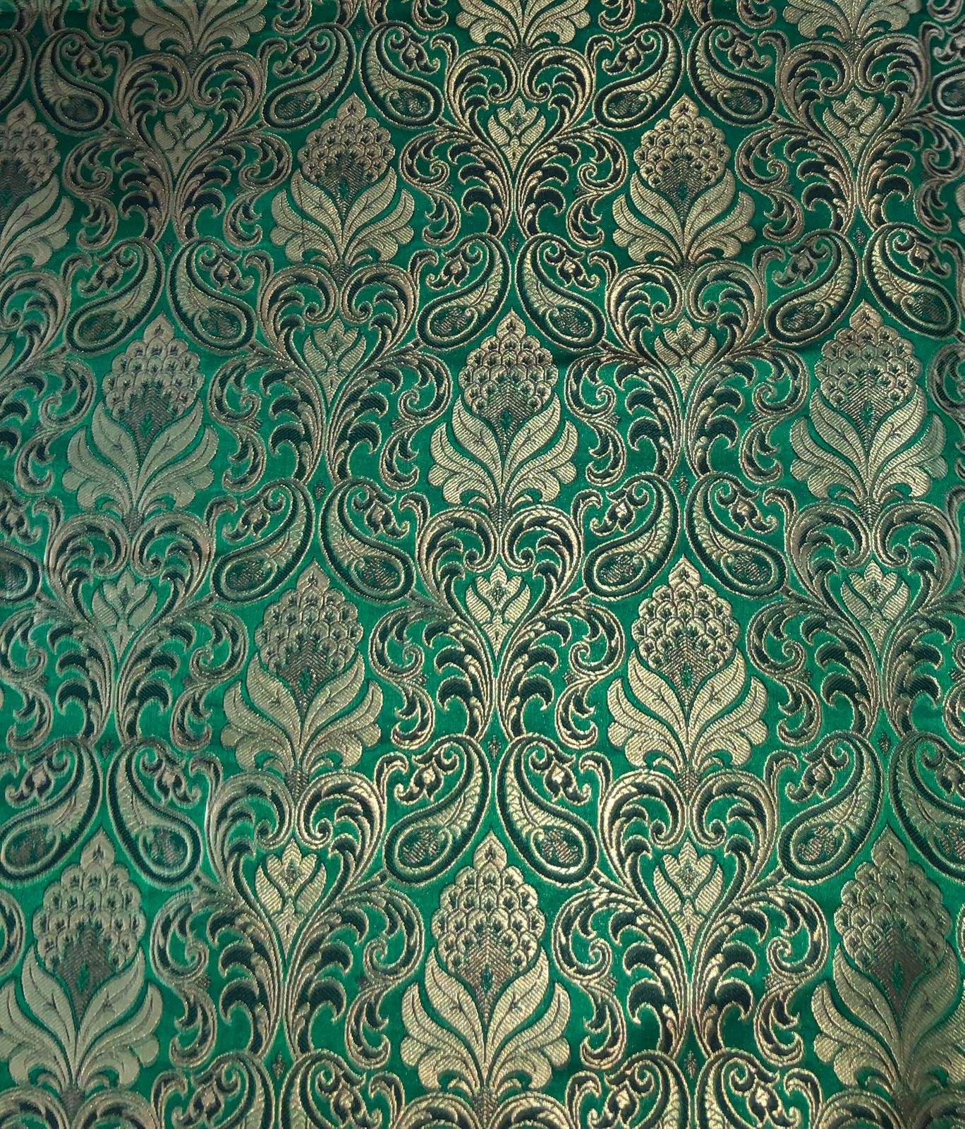 SILK BROCADE FABRIC GREEN WITH METALLIC GOLD 42" WIDE BRO402[4]