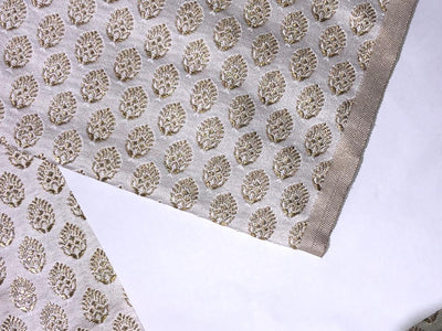 Silk Brocade fabric 44" wide  IVORY WITH METALIC GOLD MOTIF JACQUARD BRO 980 available in 3 designs