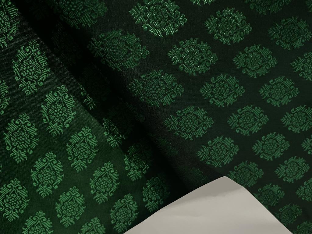 Silk Brocade fabric EMERALD GREEN X BLACK MOTIF  COLOR 44" WIDE BRO901[6]