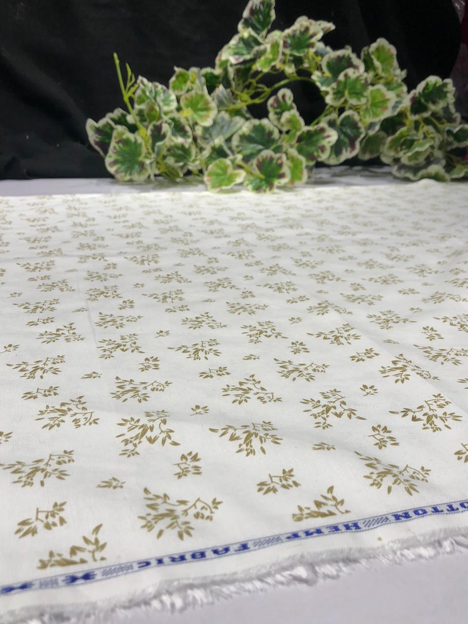 COTTON HEMP PREMIUM PRINTED FABRIC available in 3 prints ivory with gold leaves motif/blue black leaves and mini anchor motifs