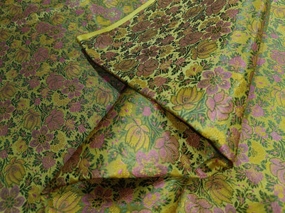 Silk Brocade fabric Gold Green and Pink color 44" wide BRO886A[1]