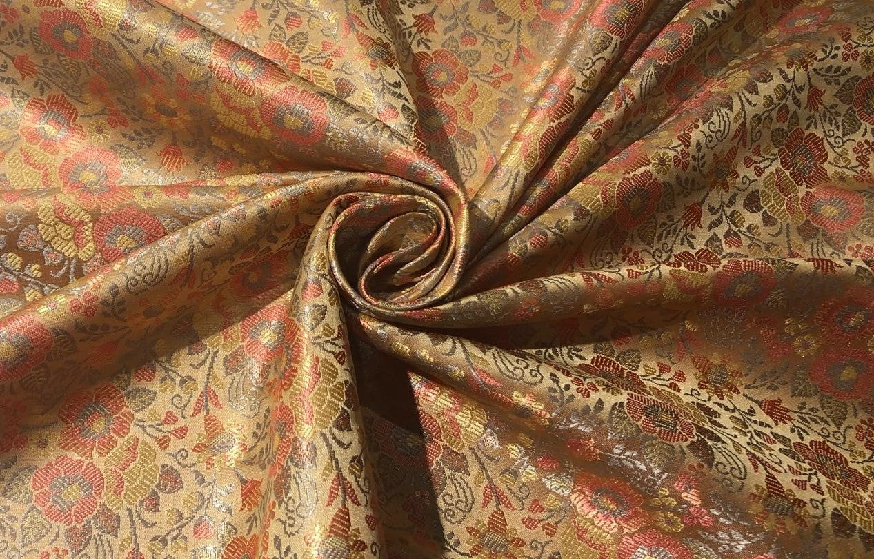 Silk Brocade  fabric~  44" wide FLORAL  jacquard available in 3 colors light olive ,mango and nude beige