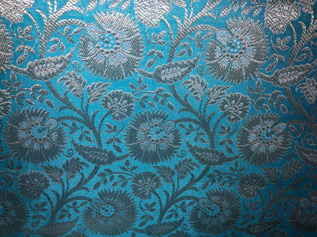 Silk Brocade Fabric metallic gold jacquard  44" wide BRO952 available in 4 colors turquoise/pink/lavender blue and peach