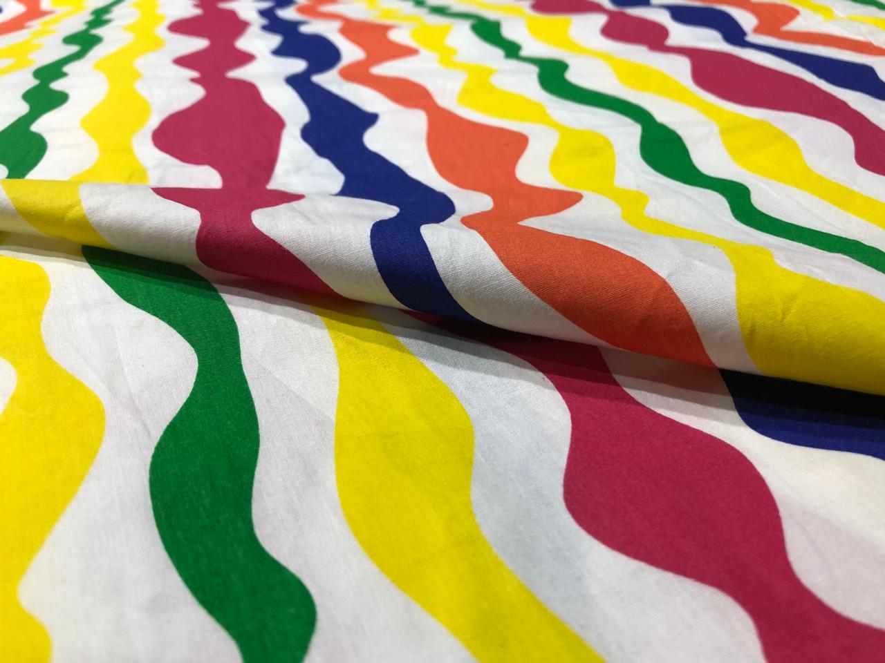 100% Cotton Poplin PRINT   58" wide RETRO BEACH available in 3 different prints pink ,orange, blue ,yellow ,green waves / black jungle with pink and blue parrots and flowers AND blue with lavender pink flowers