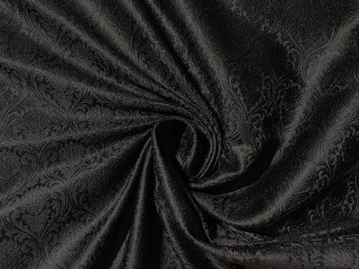 Silk Brocade Fabric JET BLACK SELF  jacquard 44" wide  BRO986 available in 3 styles paisleys ,and leaf motifs