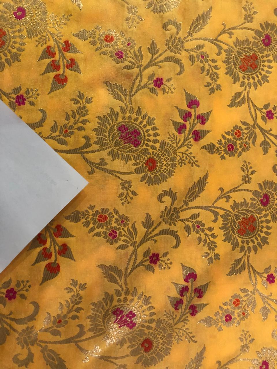 Brocade fabric 44" wide floral metallic jacquard available in 4 colors yellow/burgundy, black and white