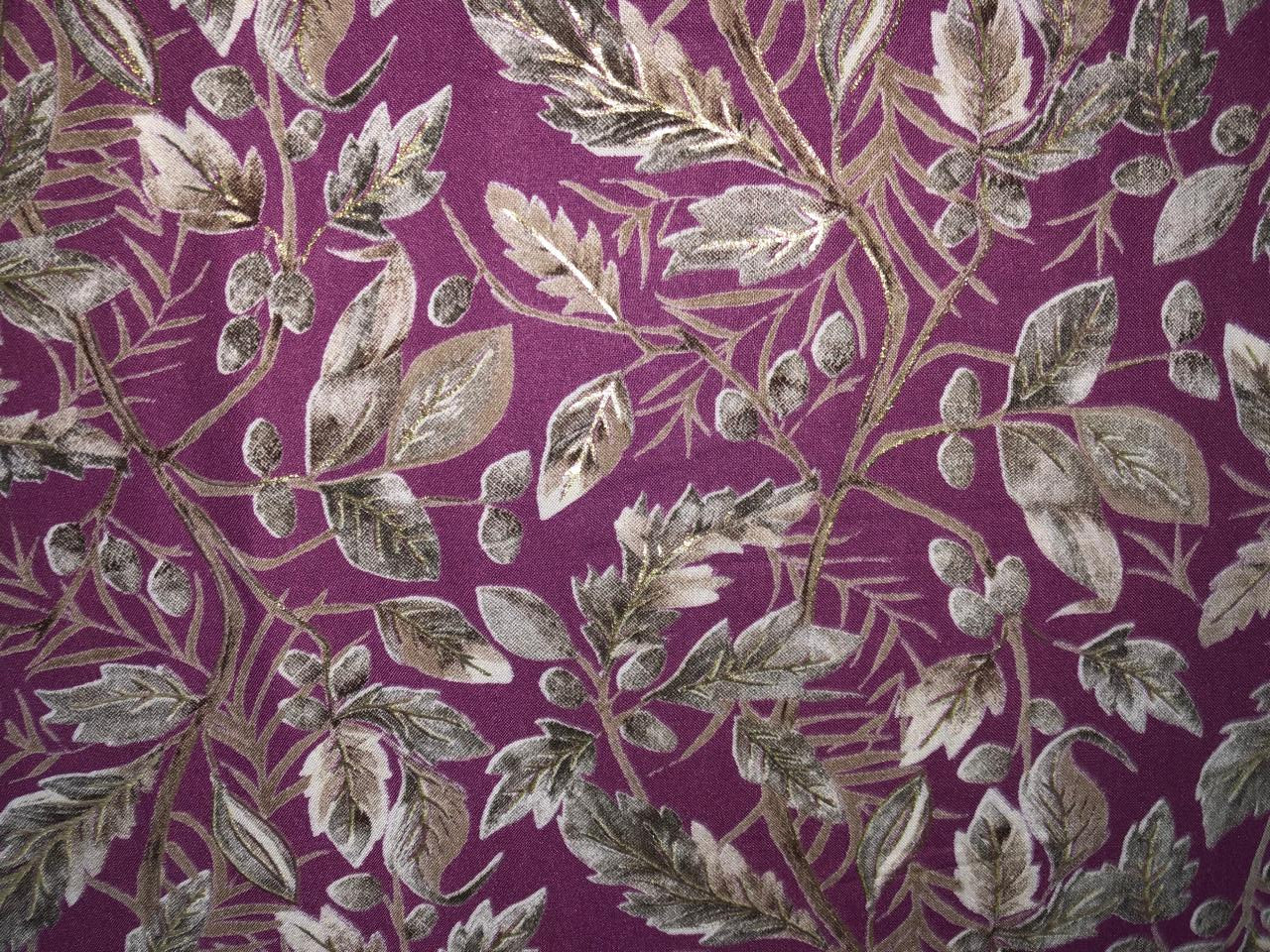 Premium Viscose Rayon fabric with foil print LEAFY VINES 58" wide available in TWO  colors WINE DEREK AND GREY