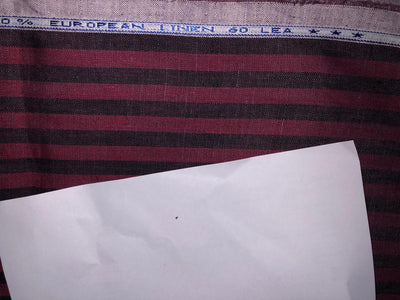 100% Linen stripe 60's Lea Fabric 58" wide available in two colors lilac/ grey and burgundy/black