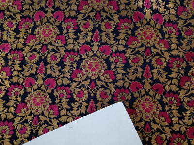 Silk Brocade fabric 44" wide BRO878 available in 5 colours [Mango/ Red , Emerald Green / Red ; Black/ Red ;Red/ Pink ; Navy /Pink AND METALIC GOLD