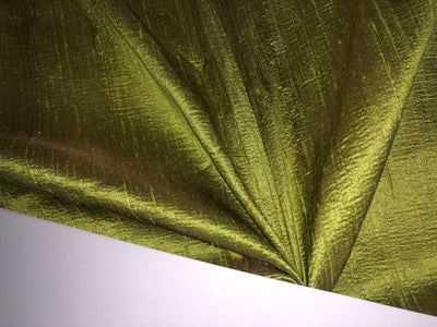 100% PURE SILK DUPION FABRIC GREEN X BROWN  color 54&quot; wide WITH SLUBS*MM127[4]