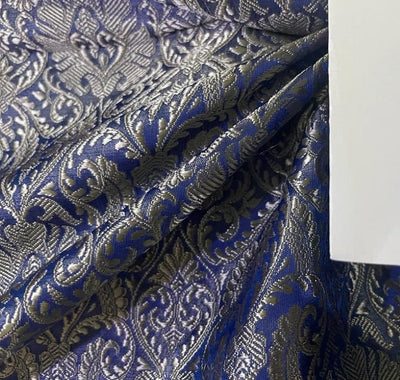 Silk Brocade Fabric Blue X Silver Color 44" Wide BRO548[5]