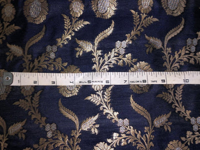 Silk Brocade fabric 44" wide   floral Jacquard with metallic gold and silver available in 2 colors green and navy   BRO937[4/5]