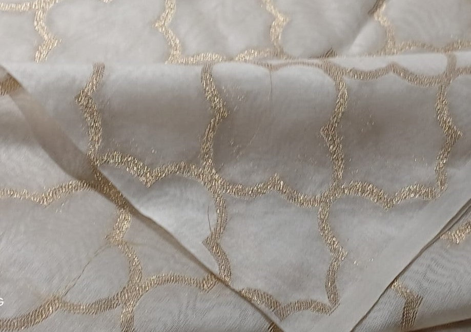 Silk Cotton Chanderi Fabric with  metallic gold jacquard  44&quot; wide [16731]