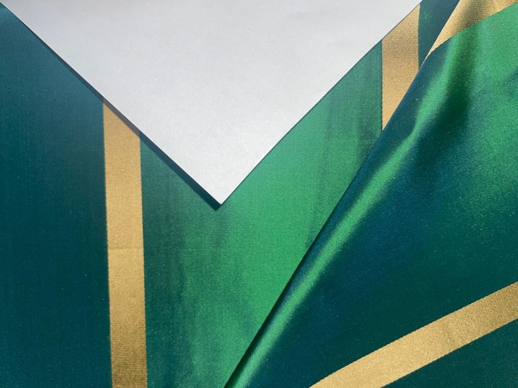 Silk Tafeta Fabric Iridescent Green x Blue satin stripe 54&quot; wide TAF#S92