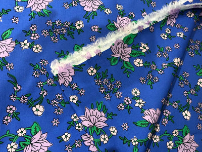 100% Cotton Poplin PRINT   58" wide RETRO BEACH available in 3 different prints pink ,orange, blue ,yellow ,green waves / black jungle with pink and blue parrots and flowers AND blue with lavender pink flowers