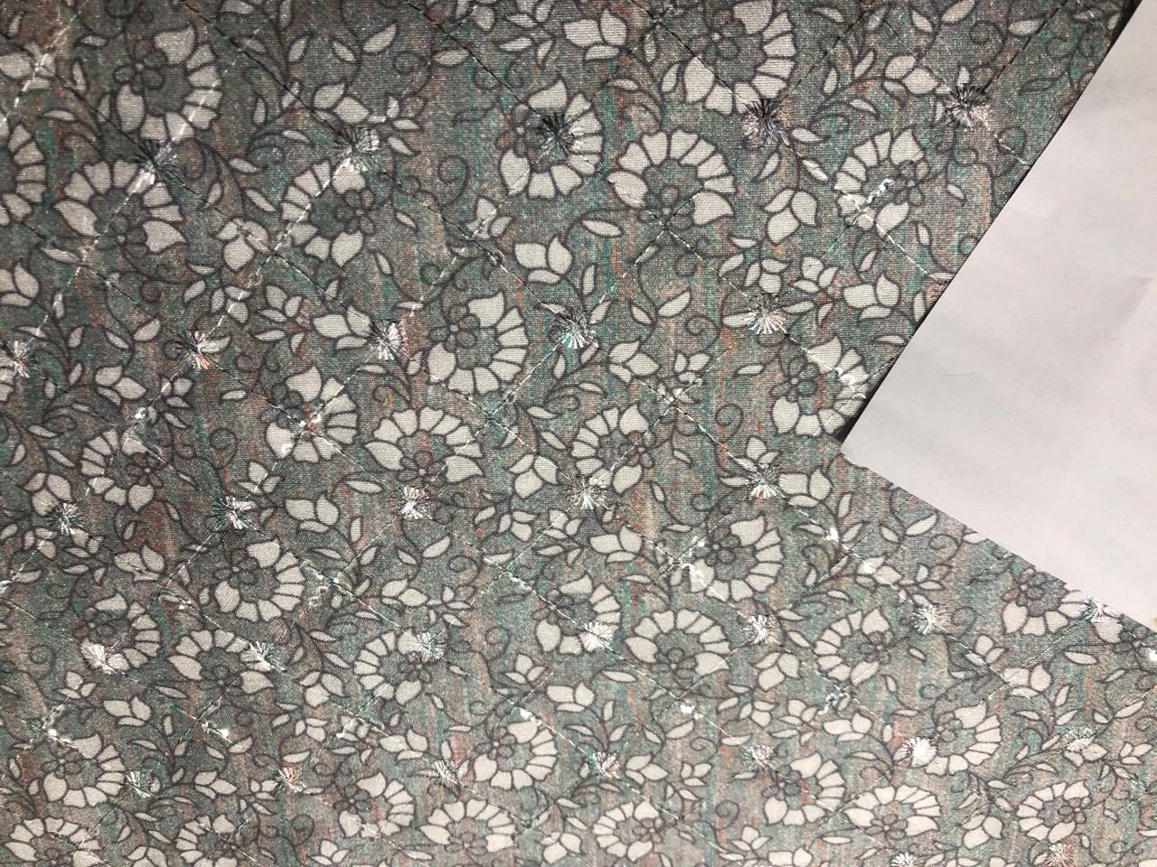 Silk Brocade fabric Powder Blue with a hint of Pink and white floral Jacquard with subtle sequence 58" wide BRO942[1]