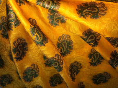 Silk Brocade fabric 44" wide PAISLEYS  available in 5 colors GREEN /YELLOW/ ROYAL BLUE /NAVY AND  ORANGE BRO940