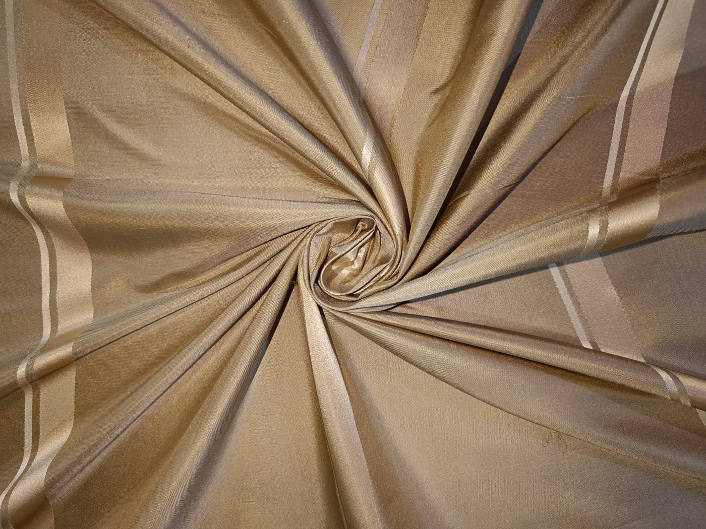 100% Silk Taffeta Fabric Shades of Beige & Cream colour with Satin Stripes 54 "wide TAF#S102[2]