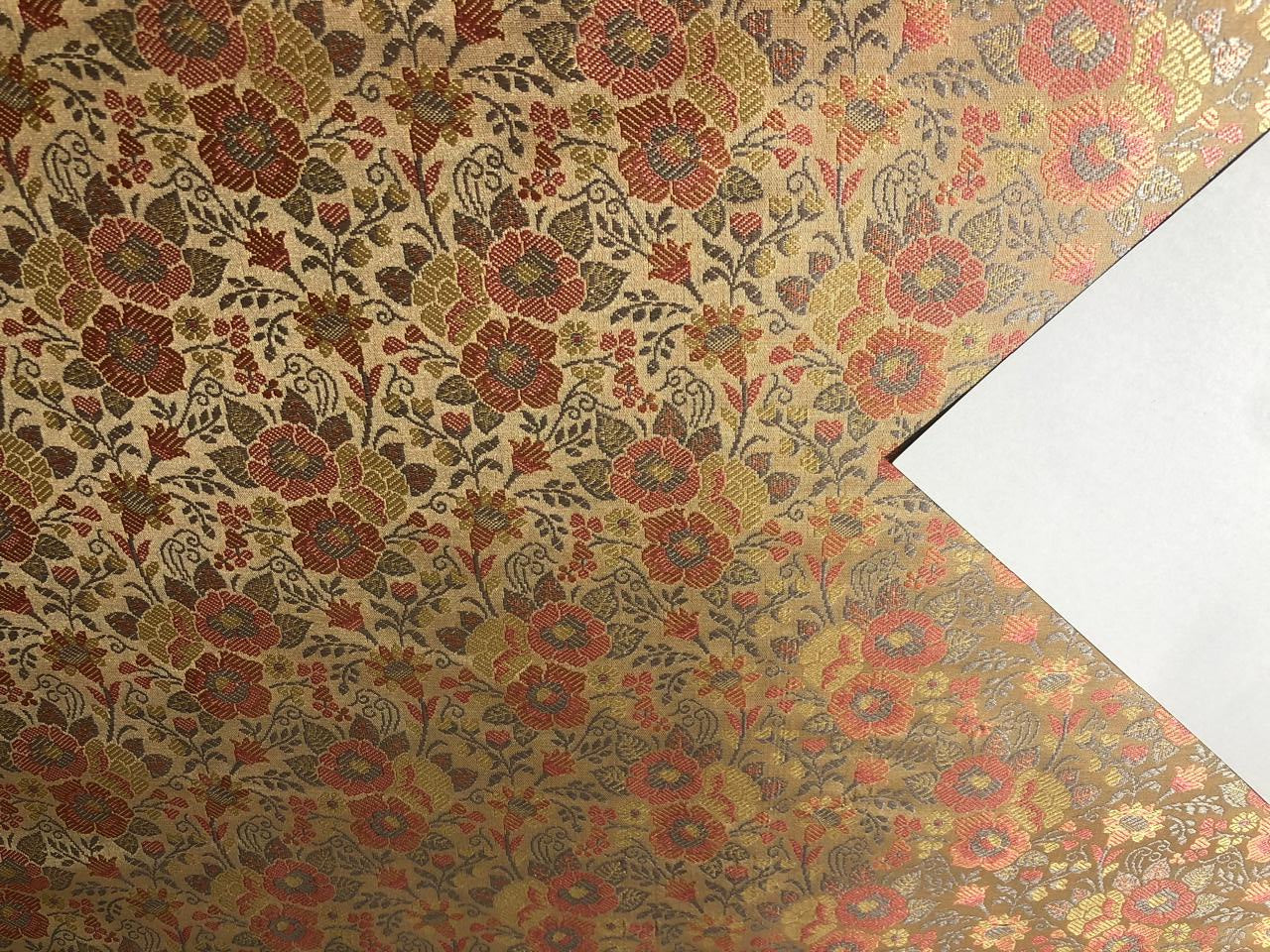 Silk Brocade  fabric~  44" wide FLORAL  jacquard available in 3 colors light olive ,mango and nude beige