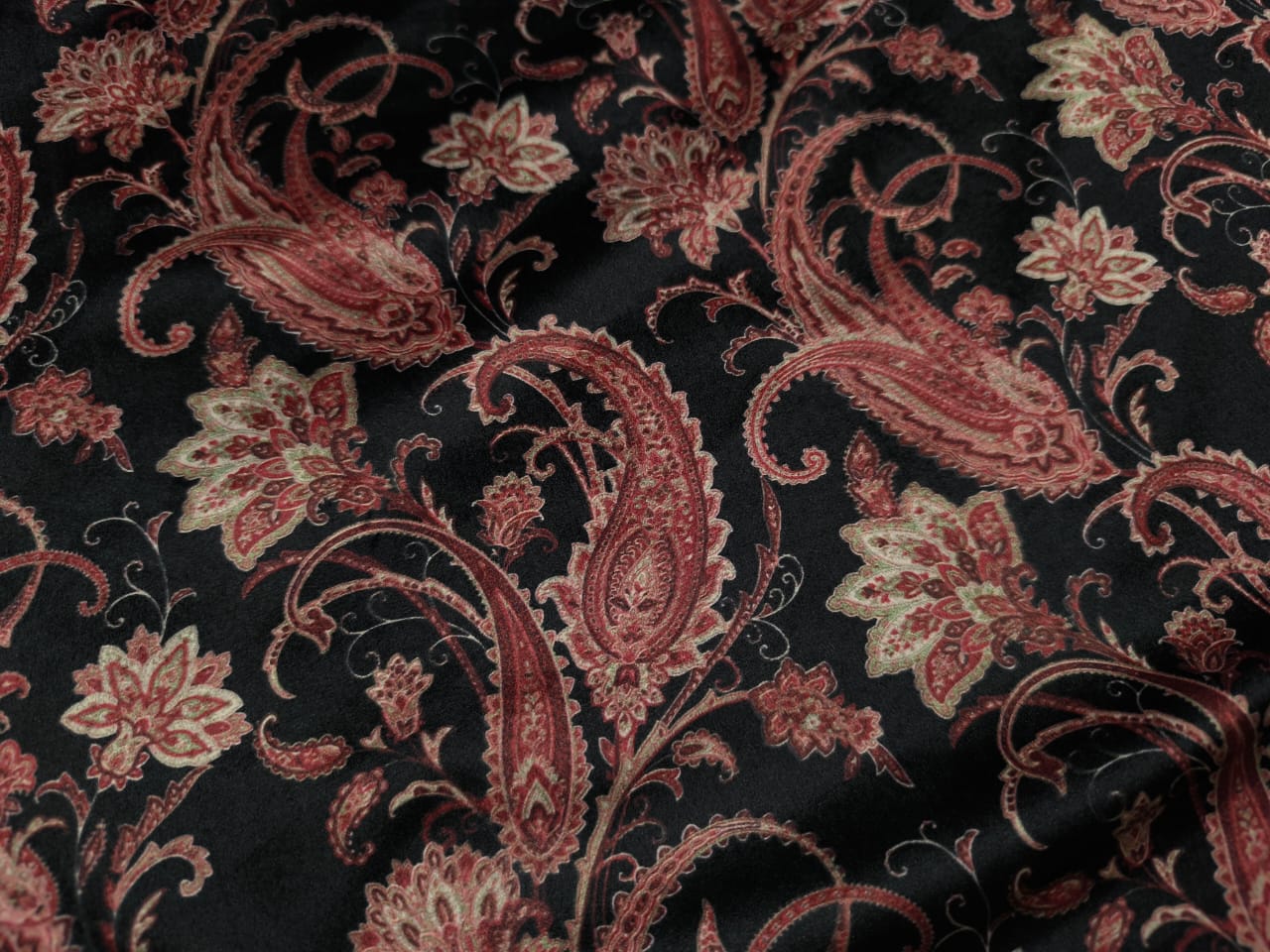 Velvet printed fabric paisley design [16008]