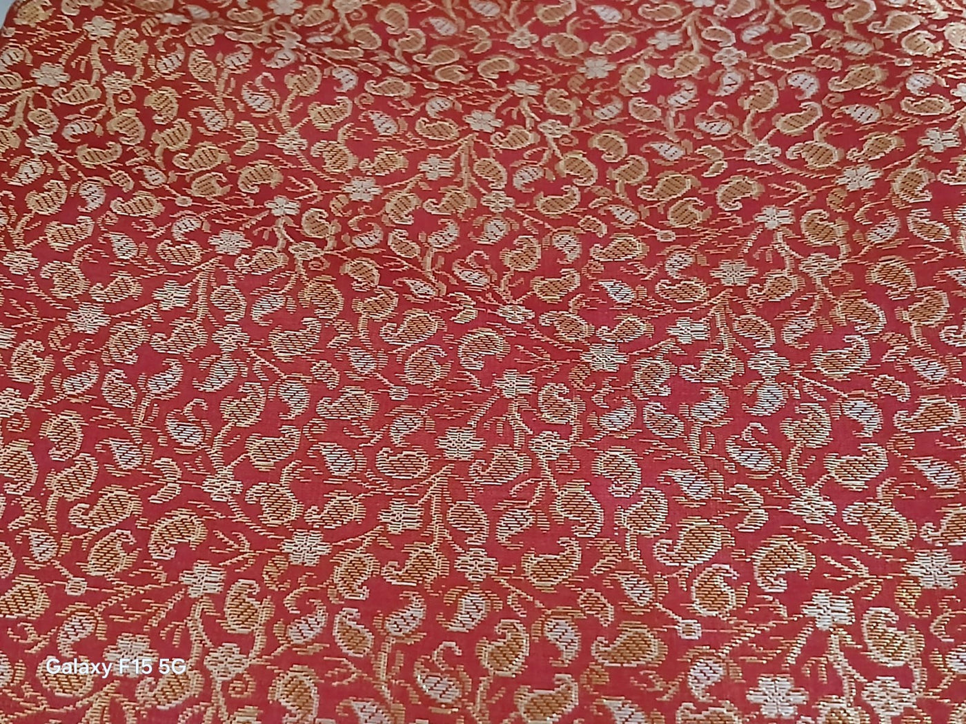 Silk Brocade fabric with subtle metallic gold jacquard paisleys available in 3 colors red , grey and burgandy  BRO989[4/5]