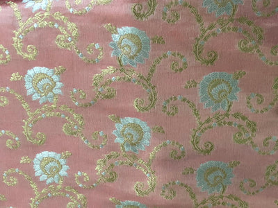 Silk Brocade fabric with metallic gold and silver floral jacquard 44" wide available in 2 colors mauve and pink salmon BRO981