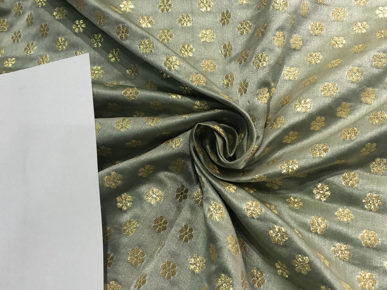 Brocade Fabric with metallic gold small flower motif Jacquard 44" WIDE BRO982 available in 4 colors peach,sea foam,pistachio and silver grey