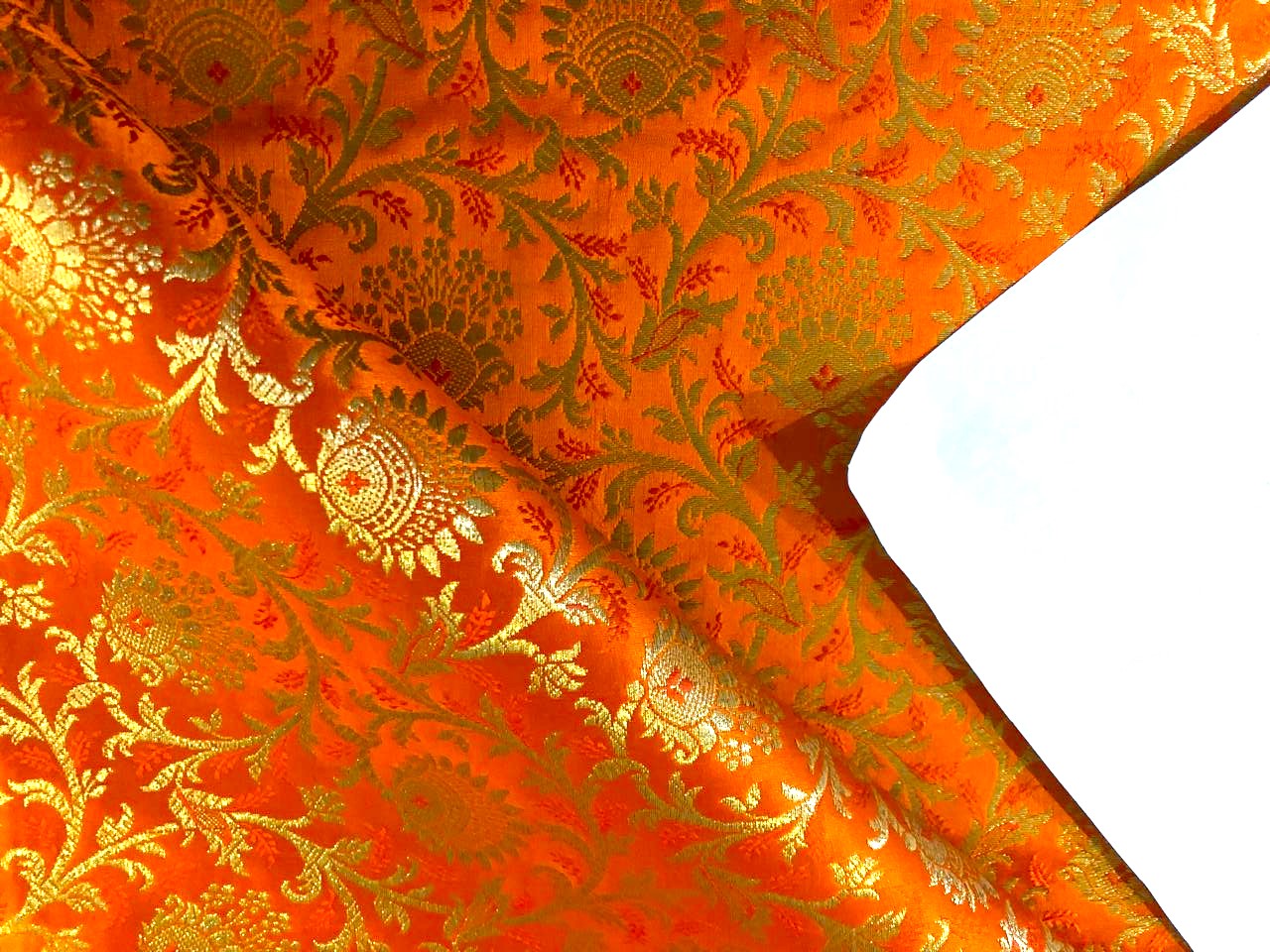 Silk Brocade fabric with metallic gold jacquard 44" wide BRO934 Available in 2 colors green and orange