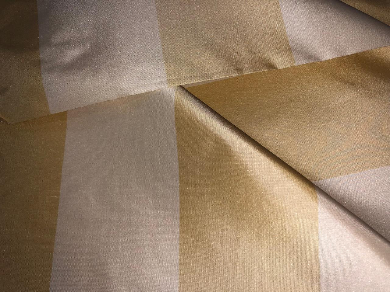 100% Silk Taffeta Fabric  cream and gold Stripes TAFS161[2] 54&quot; wid