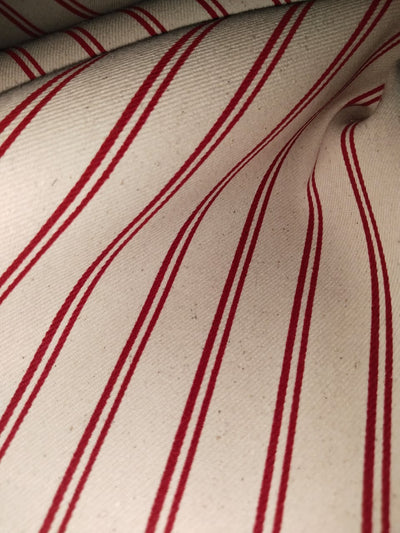 Cotton Denim Fabric ecru and red stripes 58" wide [16078]