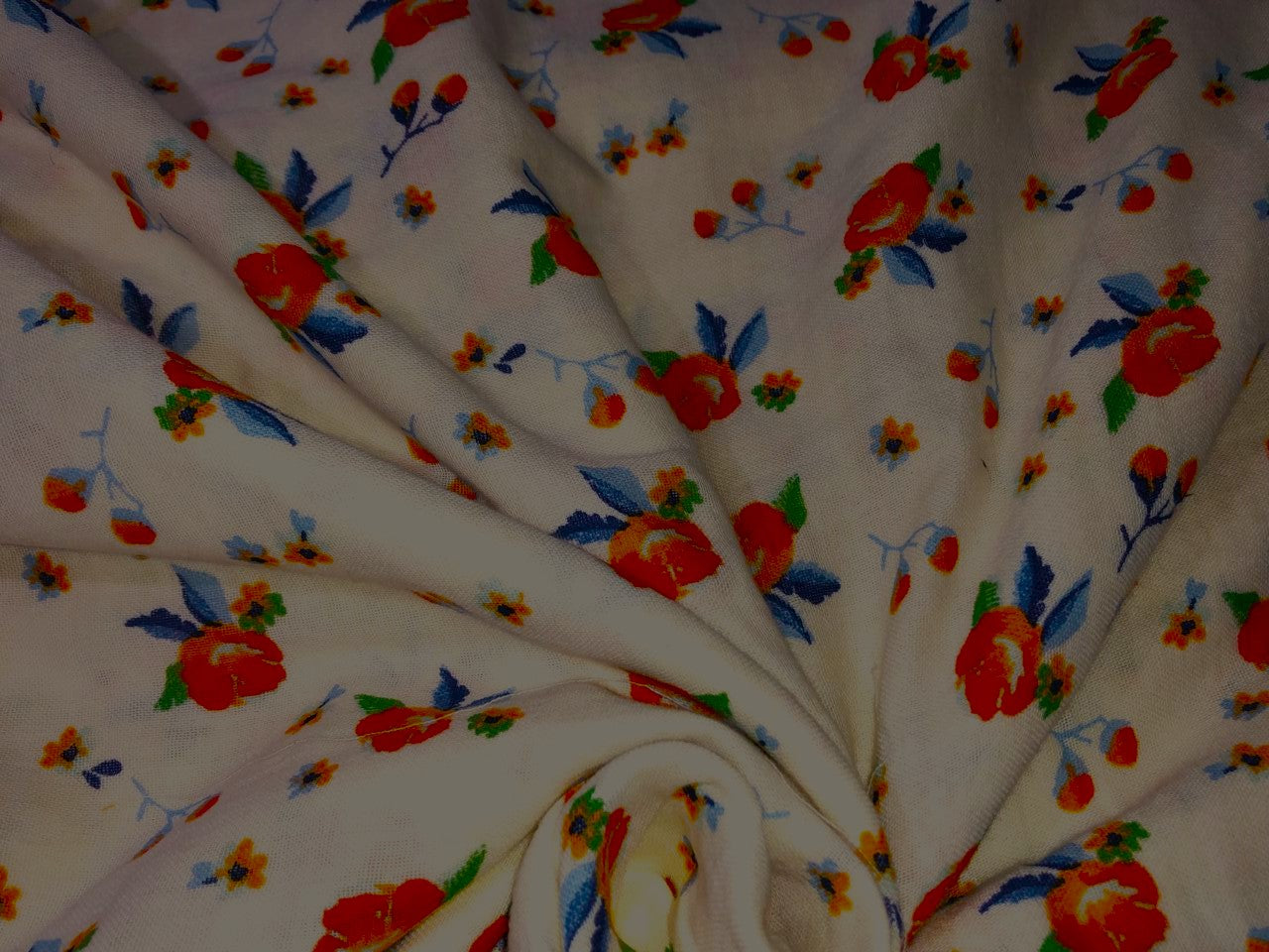 100% Cotton double cloth cotton print available in 4 different prints beach palms / blueish grey floral / pretty dainty pink orange floral AND dark ivory orange flower motif