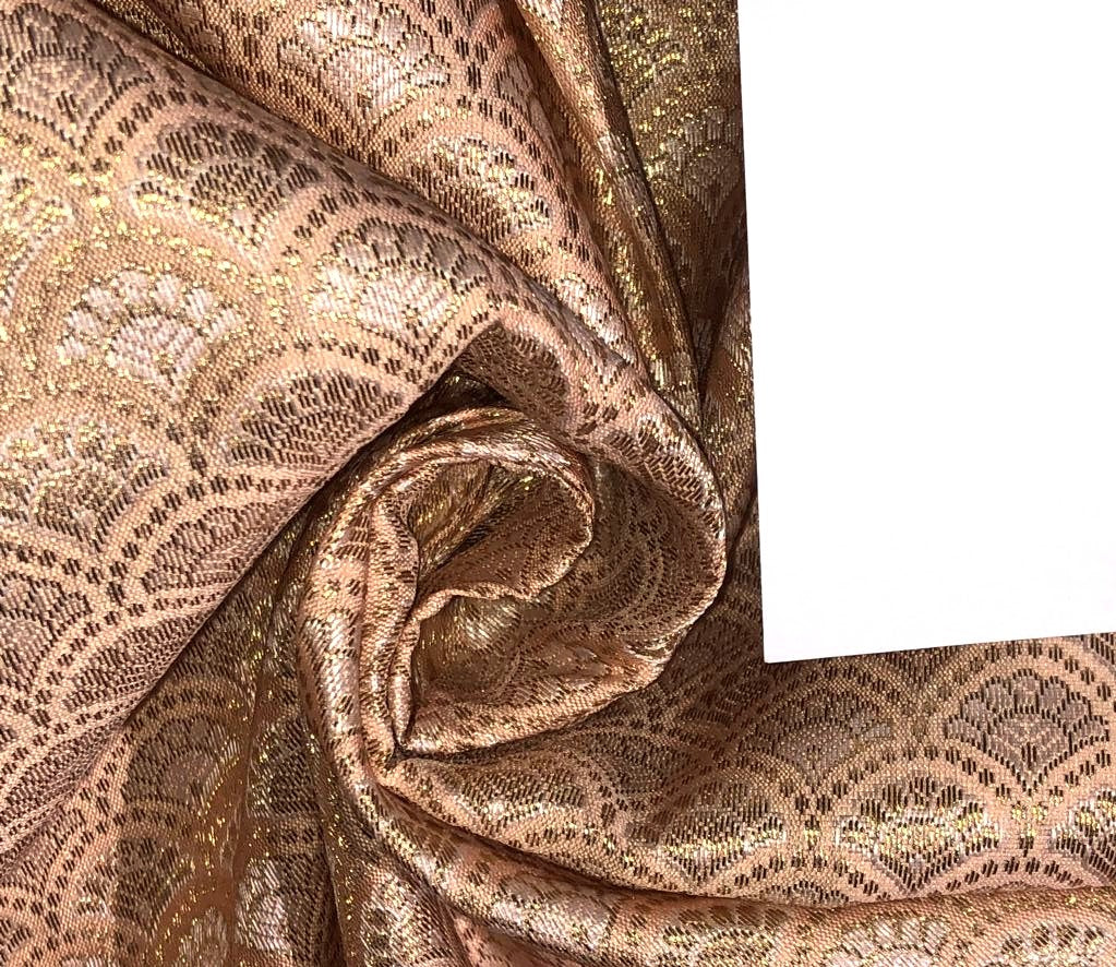 Silk Brocade fabric MOTIF with subtle gold jacquard available in 3 colors dark peach ,pastel peach and ivory BRO992[4/5/6]