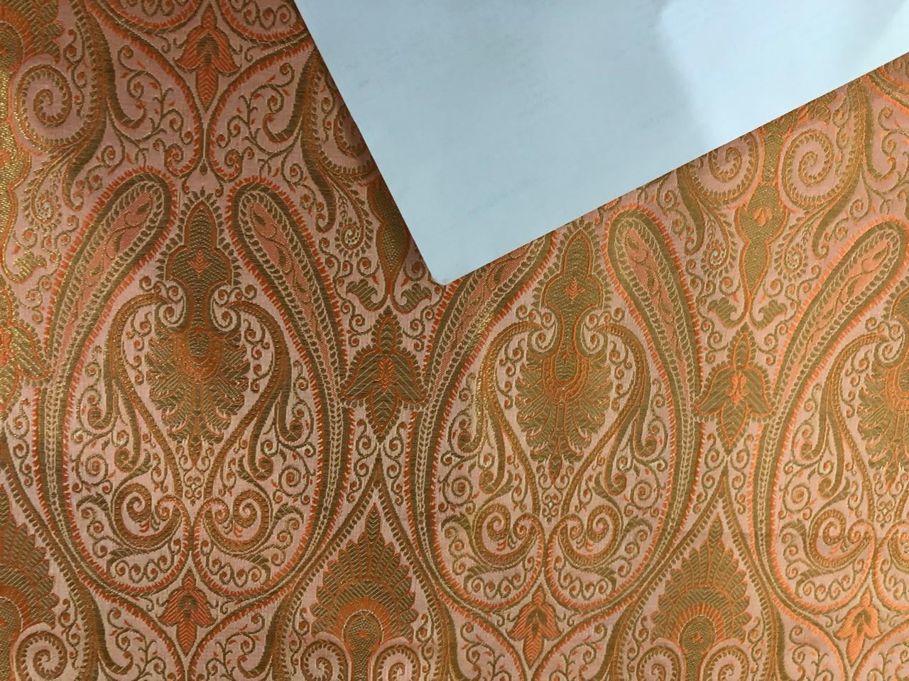 Silk Brocade Fabric PEACH X metallic gold Color PAISLEYS 44" wide BRO947[1]