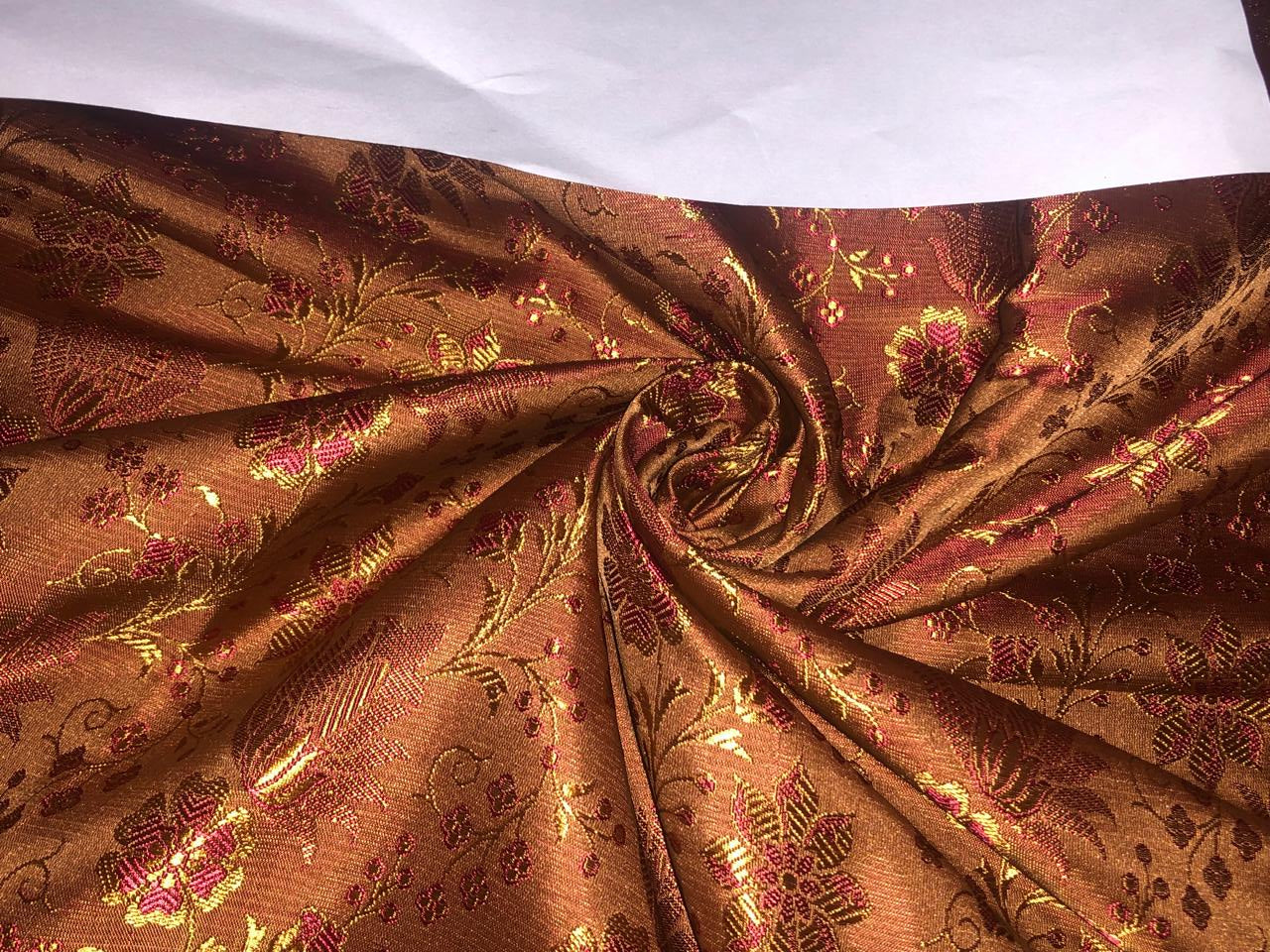 Silk Brocade fabric 44" wide  BRONZE X DEEP SCARLET FLORAL JACQUARD  BRO959[2]