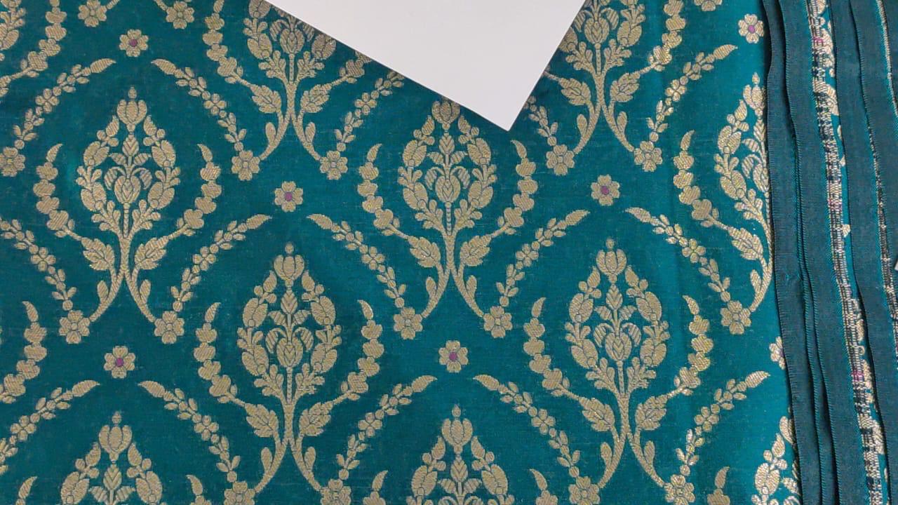 Silk Brocade Fabric  jacquard 44" wide  BRO974 available in 3 colors deep ink/peacock green and black